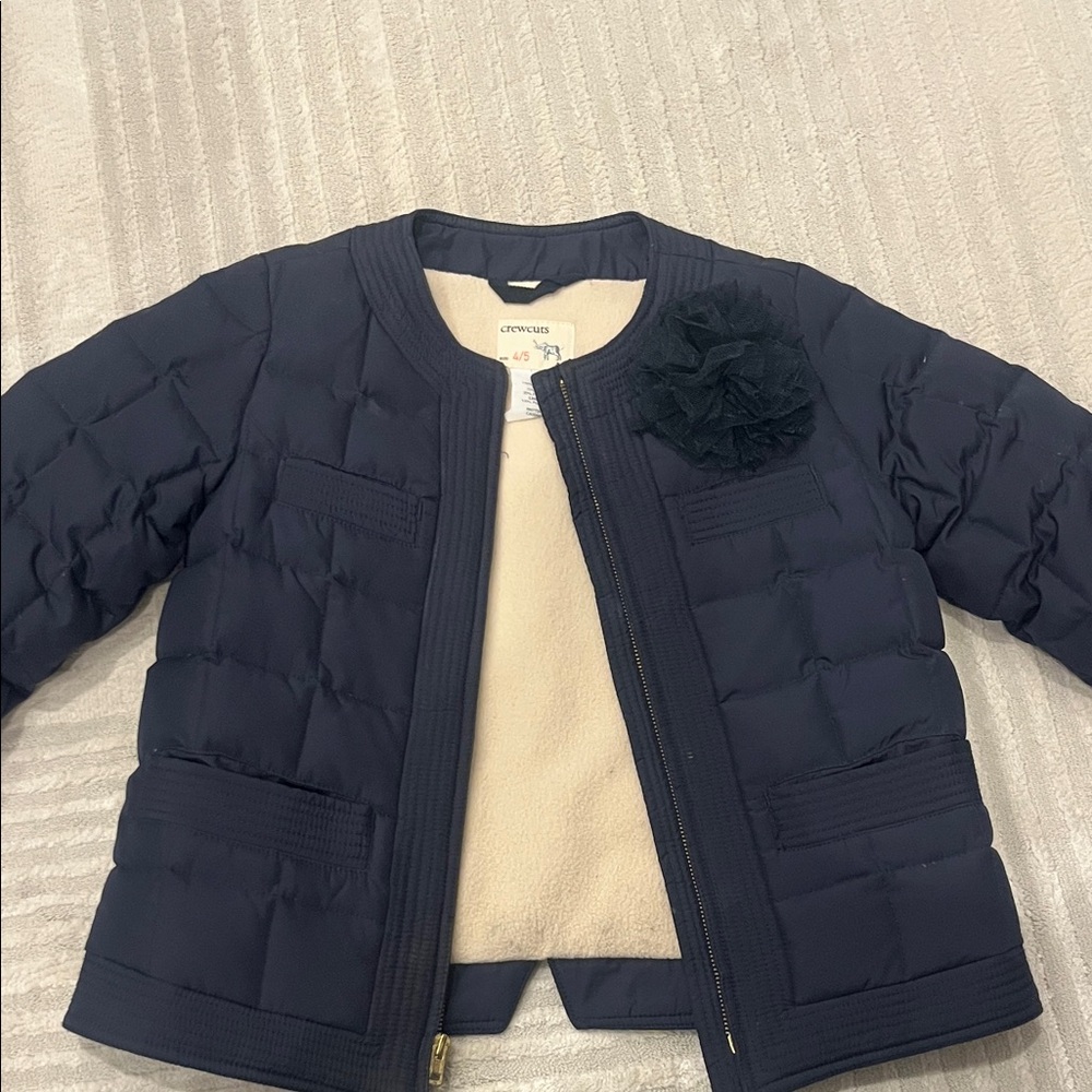 Crewcuts Navy Quilted Jacket with Black Floral Detail